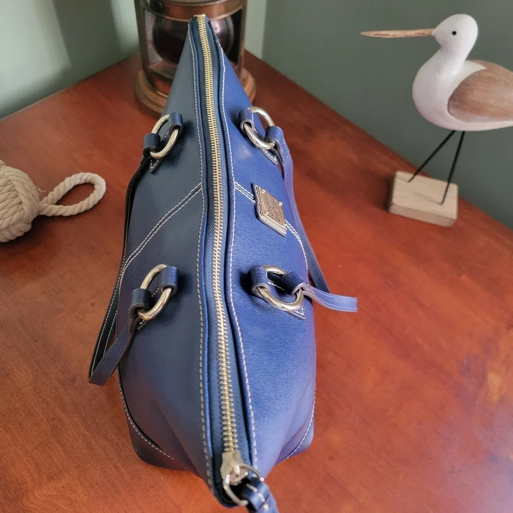 Dooney & Bourke Blue Saffiano Leather Top Zip Shopper Tote Bag